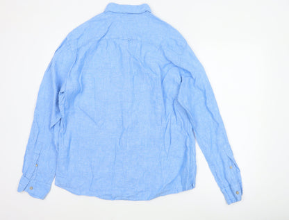 Marks and Spencer Men's Blue Regular Fit Pure Linen Shirt M