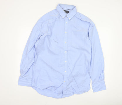 Marks and Spencer Men's Blue Cotton Oxford Long Sleeve Shirt L