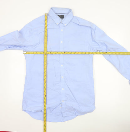 Marks and Spencer Men's Blue Cotton Oxford Long Sleeve Shirt L