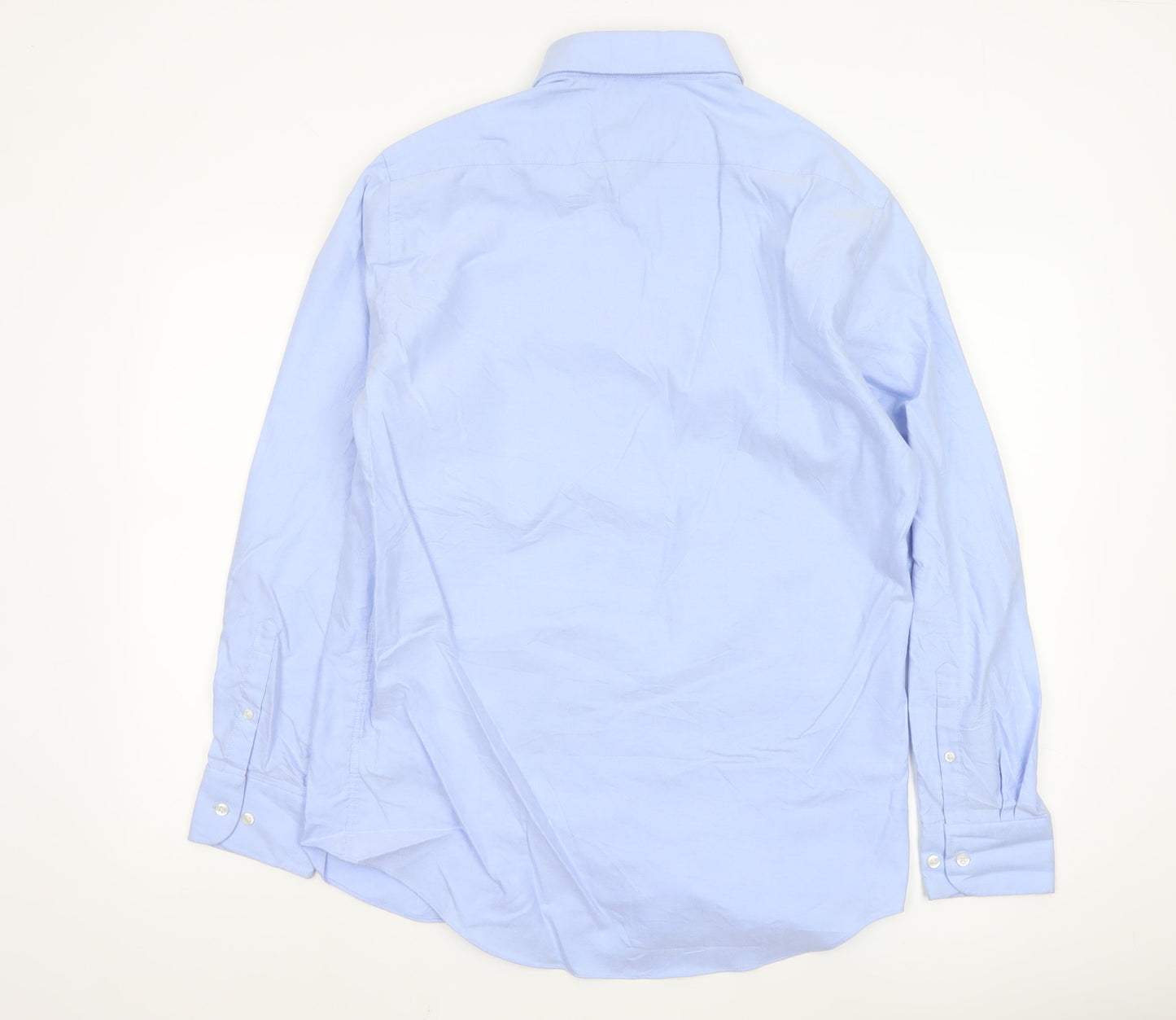 Marks and Spencer Men's Blue Cotton Oxford Long Sleeve Shirt L
