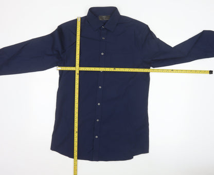 Marks and Spencer Men's Blue Slim Fit Long Sleeve Button-Up Shirt 15.5