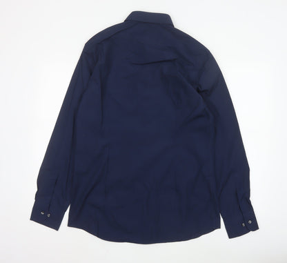 Marks and Spencer Men's Blue Slim Fit Long Sleeve Button-Up Shirt 15.5