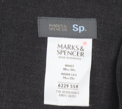 Marks and Spencer Men's Grey Regular Fit Stretch Trousers 34W 29L