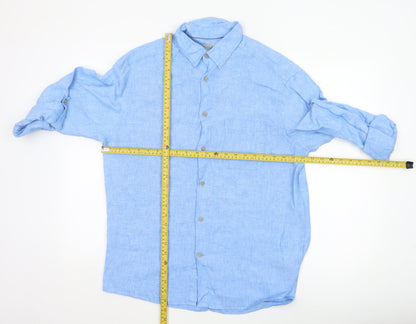 Marks and Spencer Men Blue Linen Regular Fit Long Sleeve Shirt M