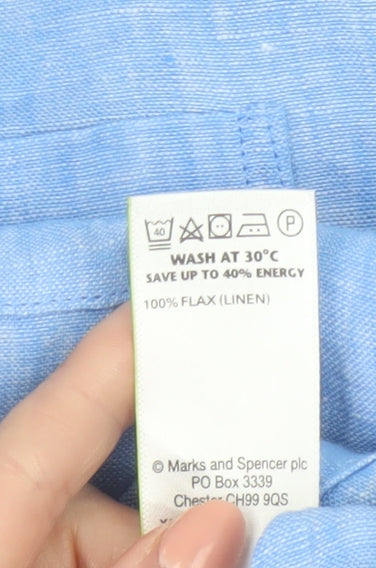 Marks and Spencer Men Blue Linen Regular Fit Long Sleeve Shirt M