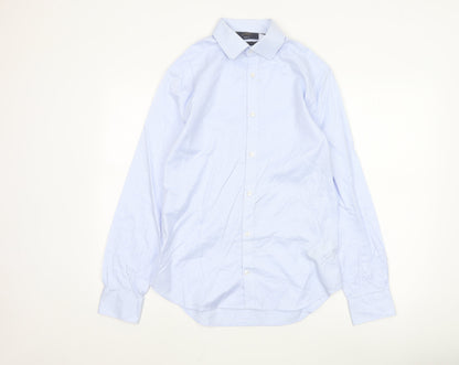 Marks and Spencer Men Blue Slim Fit Long Sleeve Cotton Shirt Size 15