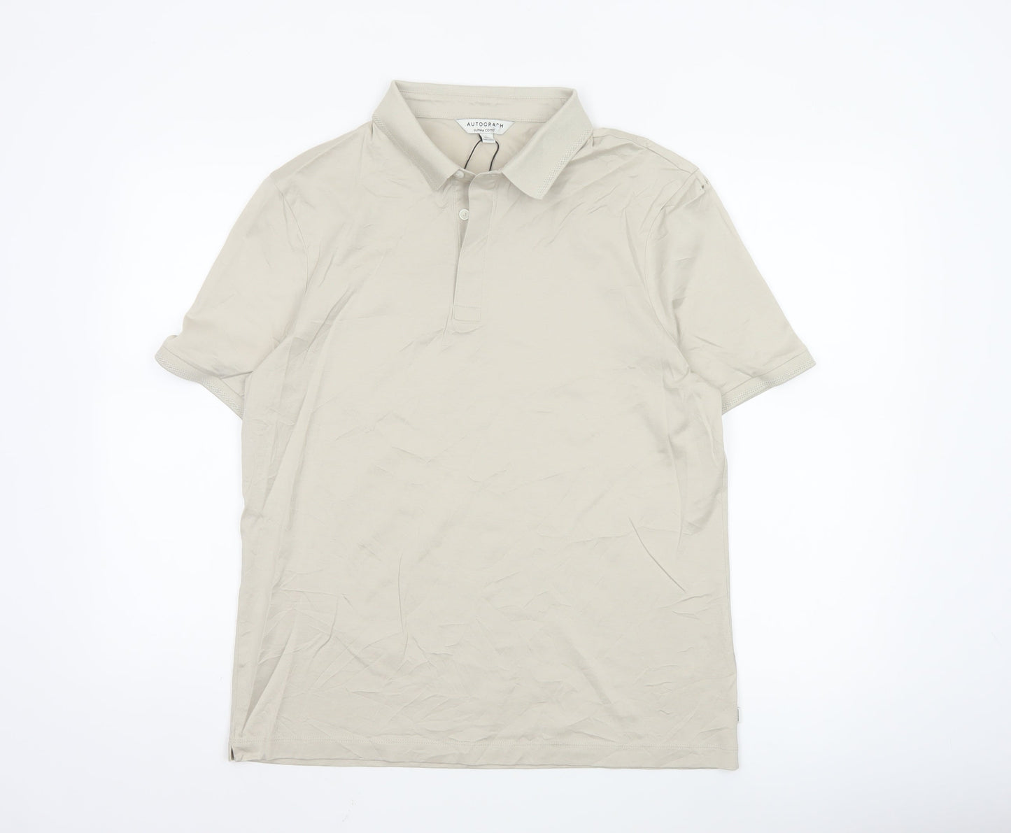 Marks and Spencer Men's Beige Supima Cotton Polo Shirt L