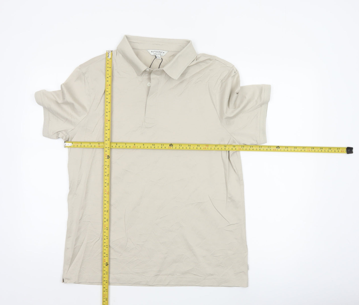 Marks and Spencer Men's Beige Supima Cotton Polo Shirt L