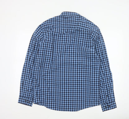 Marks and Spencer Men's Blue Check Regular Fit Cotton Shirt M