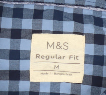 Marks and Spencer Men's Blue Check Regular Fit Cotton Shirt M