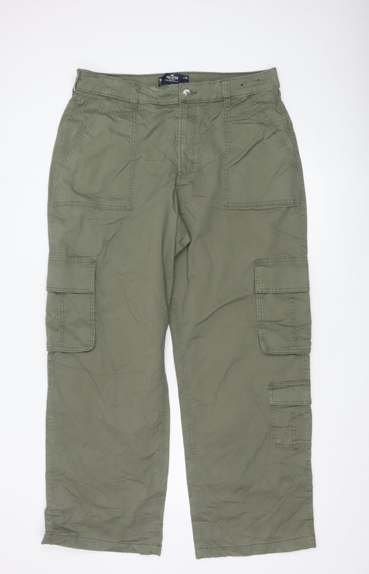 Hollister Womens Khaki Cargo Trousers Size 16L High Rise Cotton Blend