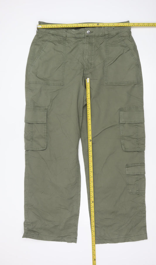 Hollister Womens Khaki Cargo Trousers Size 16L High Rise Cotton Blend