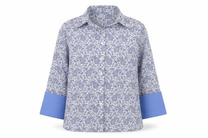 Austin Reed Womens Blue Paisley Cotton Button-Up Shirt Size 12