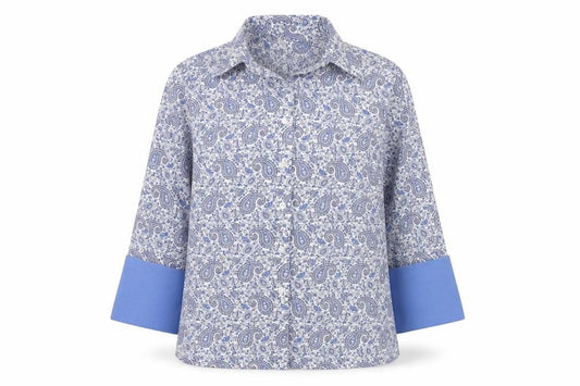 Austin Reed Womens Blue Paisley Cotton Button-Up Shirt Size 12
