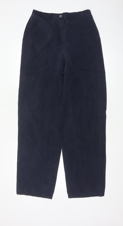 Marks and Spencer Women Dark Navy 14L Wide-Leg Trousers Lyocell Blend