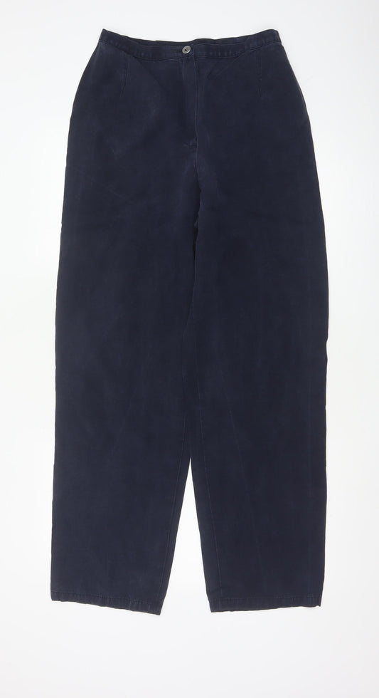Marks and Spencer Women Dark Navy 14L Wide-Leg Trousers Lyocell Blend