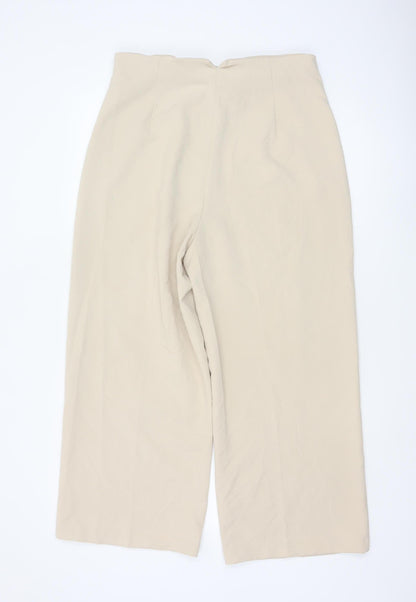 Zara Women Beige Wide-Leg Ankle Trousers XL Elegant Office Style