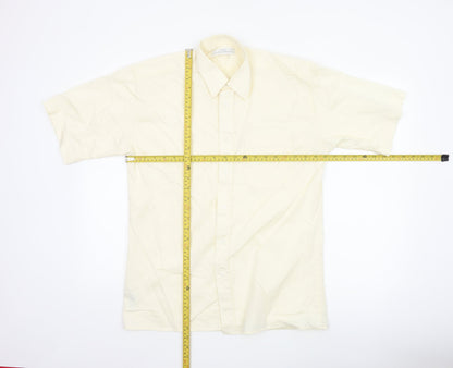 Marks and Spencer St Michael Men's Ivory Short Sleeve Button-Up Shirt Size 15