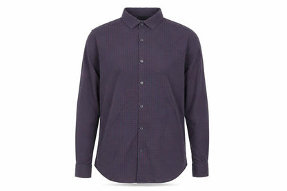 Burton Menswear London Men's Blue and Brown Check Long Sleeve Button-Up Shirt Size M