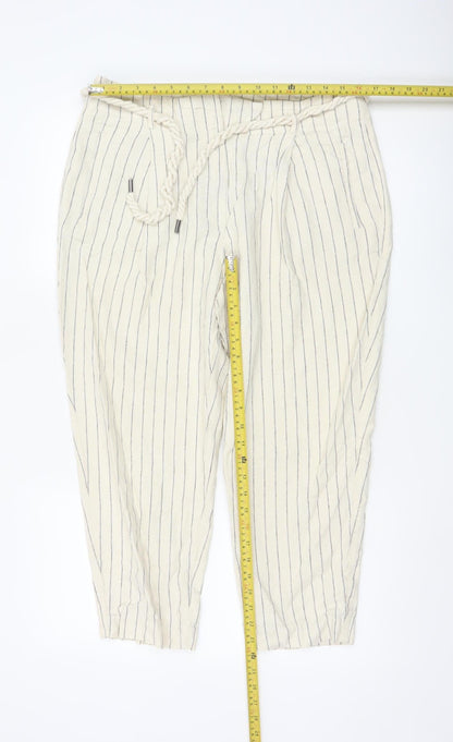 Marks and Spencer Women’s Beige Striped Linen Paperbag Trousers Size 16