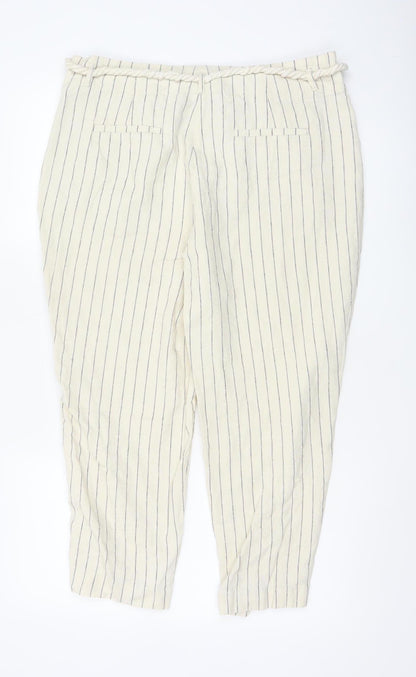 Marks and Spencer Women’s Beige Striped Linen Paperbag Trousers Size 16