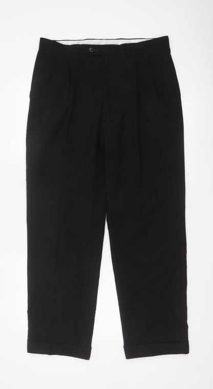 Marks and Spencer Men's Black 34x31 Pleated Dress Pants