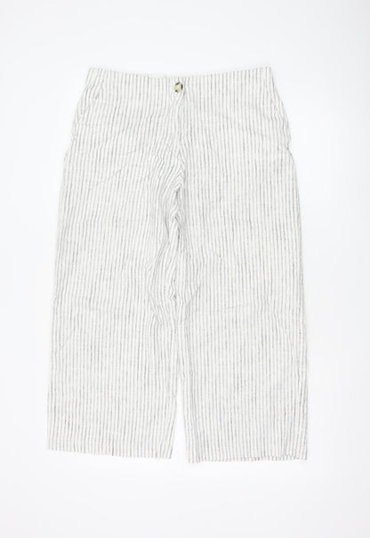 Marks and Spencer Women’s Ivory Striped Linen Cropped Trousers Size 14