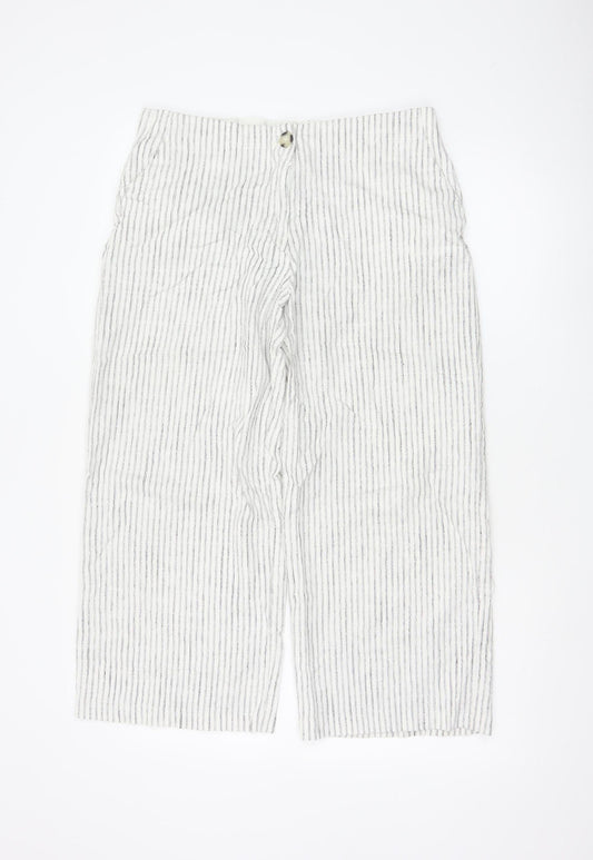 Marks and Spencer Women’s Ivory Striped Linen Cropped Trousers Size 14