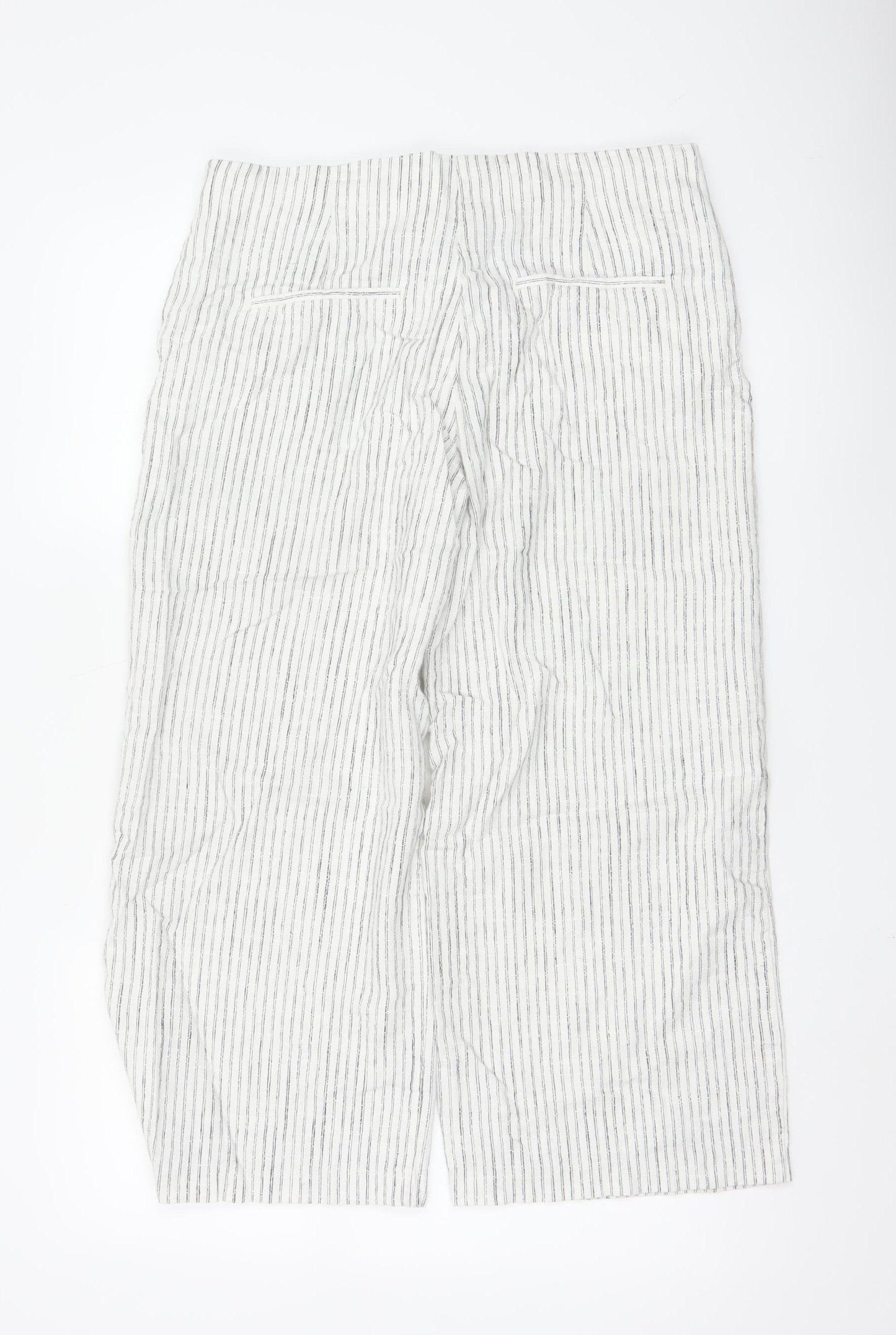 Marks and Spencer Women’s Ivory Striped Linen Cropped Trousers Size 14
