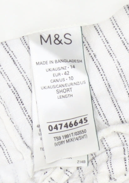 Marks and Spencer Women’s Ivory Striped Linen Cropped Trousers Size 14