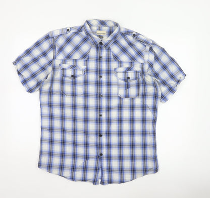 Crafted Men's Blue Check Short Sleeve Button-Up Shirt XL