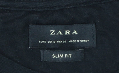 ZARA Men’s Black Slim Fit Long Sleeve Cotton T-Shirt Size S