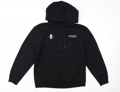 River Island Men's Black Pullover Hoodie M Graphic Print Fleece