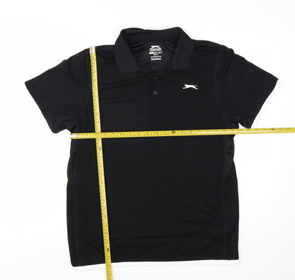 Slazenger Men's Black Polo Shirt Size L Moisture Wicking Activewear