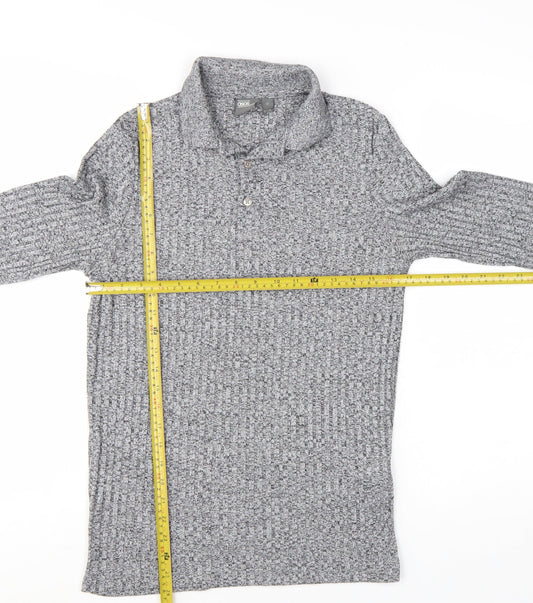 ASOS Men's Grey Long Sleeve Ribbed Polo Shirt XS Classic Fit