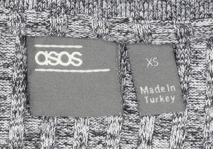 ASOS Men's Grey Long Sleeve Ribbed Polo Shirt XS Classic Fit