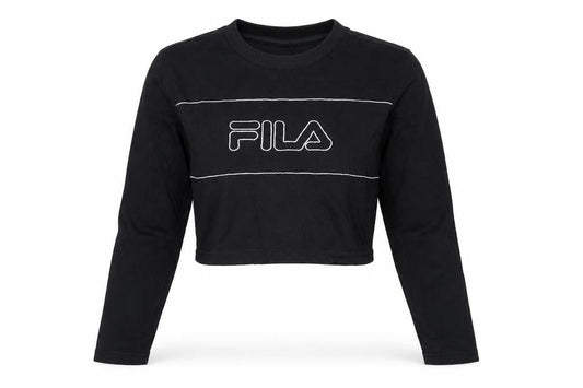 FILA Women's Black Cropped Long Sleeve Cotton T-Shirt XS