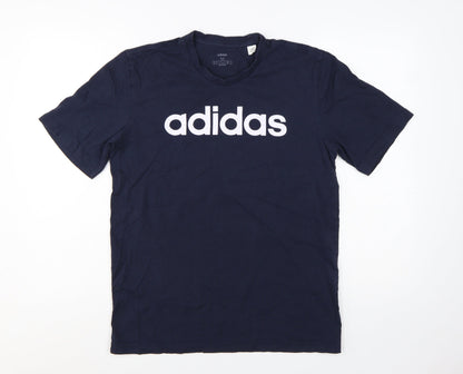 adidas Men's Blue Medium Logo Graphic Sports Cotton T-Shirt