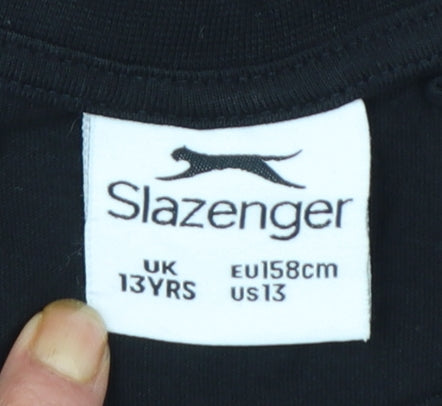 Slazenger Boys Black 13 Years Short Sleeve Cotton Crew Neck T-Shirt