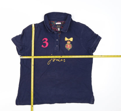 Joules Women's Navy Polo Shirt Size 18 Classic Fit Embroidered Design
