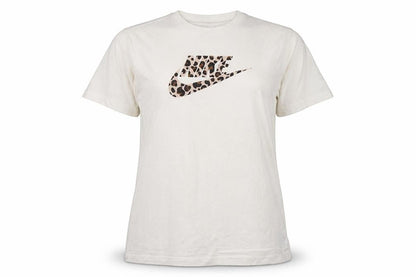 Nike Girls White Leopard Print Logo T-Shirt XL Loose Fit Sports Top