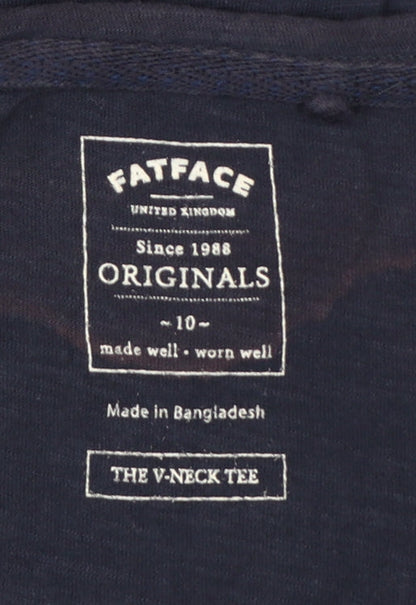 FatFace Women's Blue V-Neck Cotton Short Sleeve T-Shirt Size 10