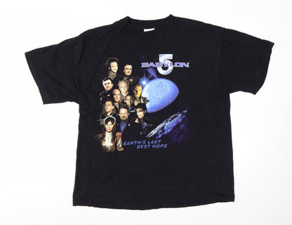 Tour Champ Men's Black XL Babylon 5 Vintage Graphic T-Shirt