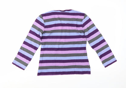 M&Co Women’s Multicoloured Striped Long Sleeve Cotton Stretch T-Shirt M