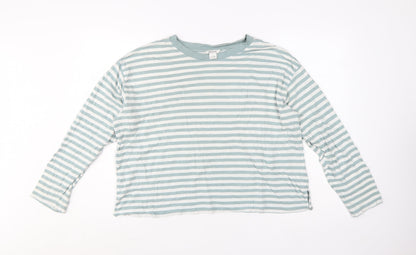 Monki Women’s Blue Striped Long Sleeve Cotton Modal T-Shirt L