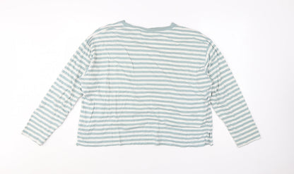 Monki Women’s Blue Striped Long Sleeve Cotton Modal T-Shirt L