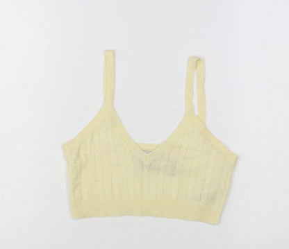 Reclaimed Vintage Women Yellow Cropped Knit V-Neck Tank Top M