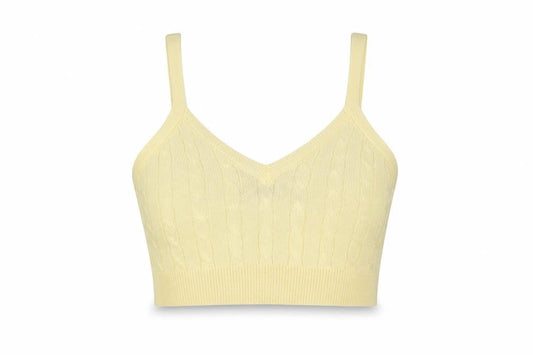 Reclaimed Vintage Women Yellow Cropped Knit V-Neck Tank Top M