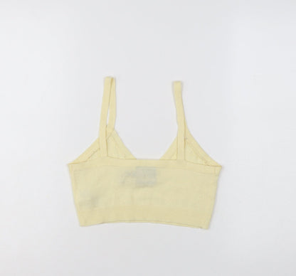 Reclaimed Vintage Women Yellow Cropped Knit V-Neck Tank Top M