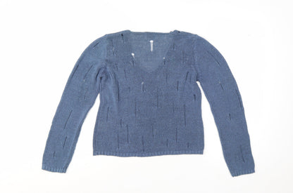 Marks and Spencer Women’s Blue V-Neck Open-Knit Jumper M